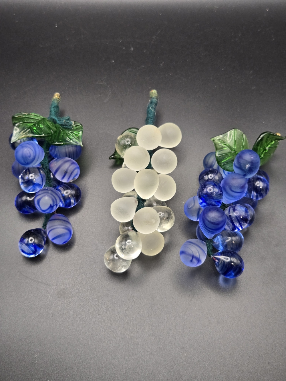 Grape Clusters Glass Set of 3 Clear Blue Iridescent Approx 3.5 in.